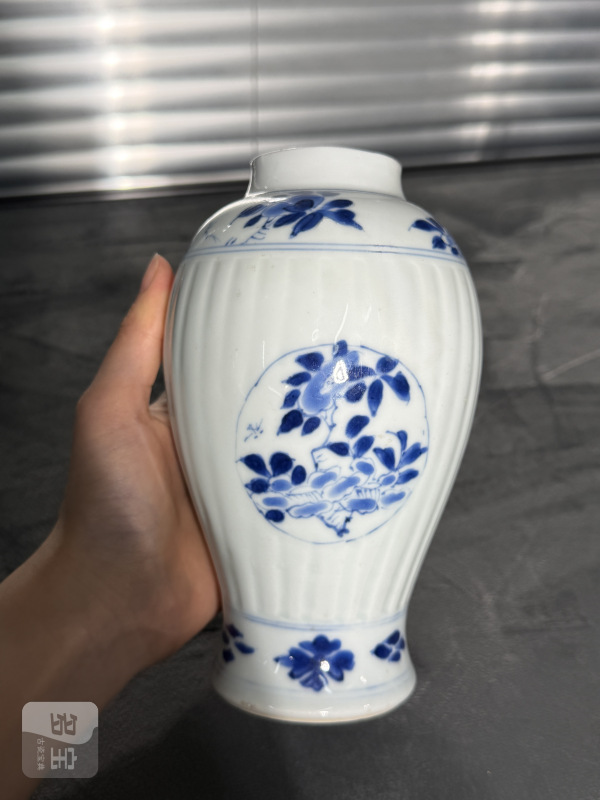 清康熙青花开光花鸟纹模印盖瓶 - 图6